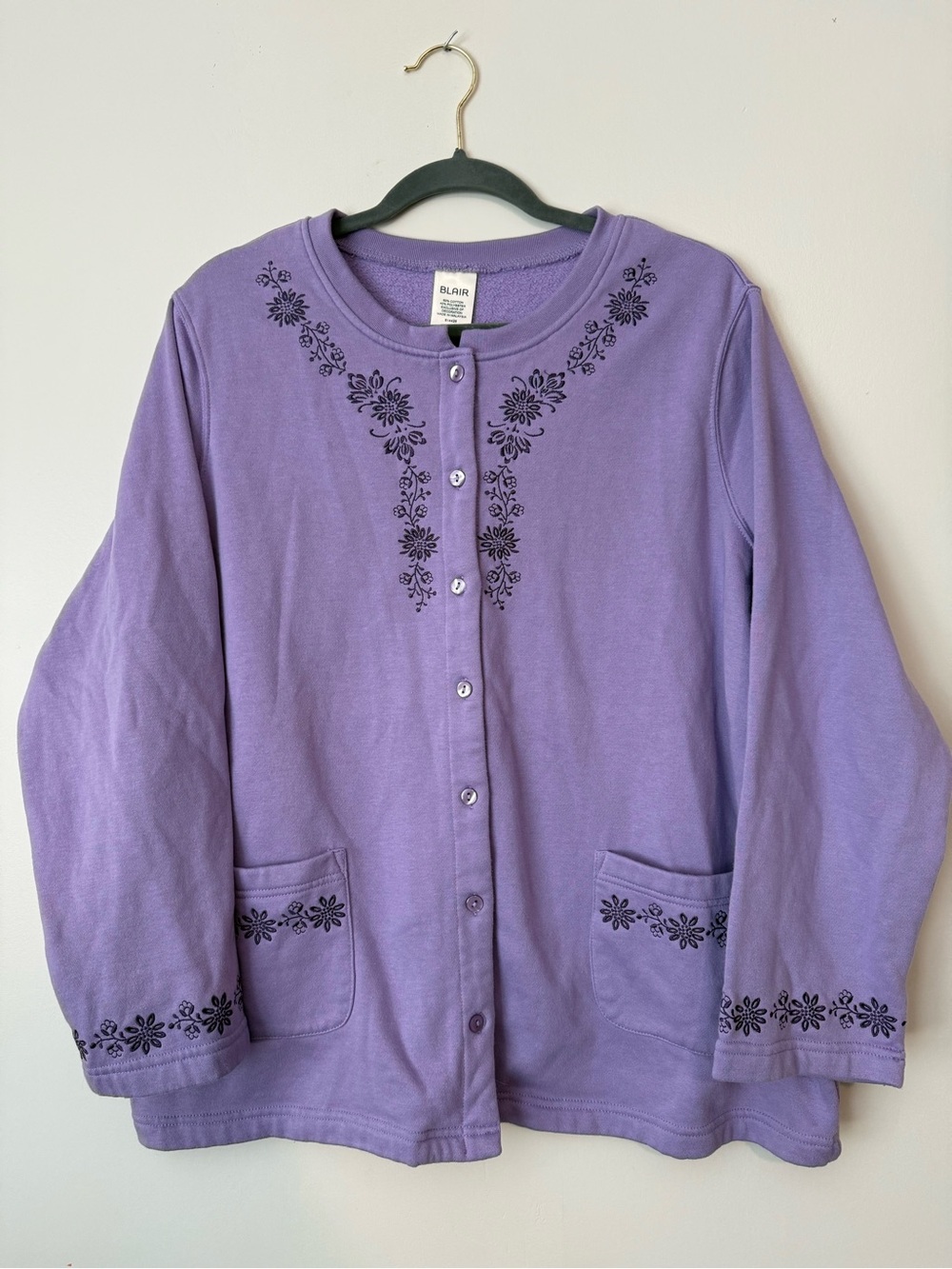 Blair Purple Floral-Trim Button-Front Jean Jacket XL